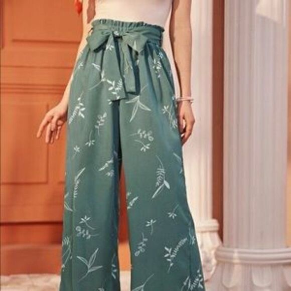 Boho Belted High Waist Pants Women Wide Leg Pants Pant Casual Loose Trousers - Picture 2 of 7